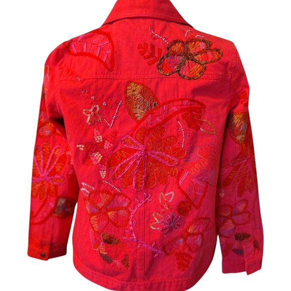 Laura Ashley Fully Embroidered Beaded Denim Jacket Collar Long Sleeves Size S... - Picture 2 of 16